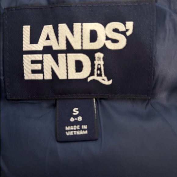 Lands' End Women's Down Puffer Vest Navy Blue S (6-8) High Neck Zip Front - Picture 2 of 11